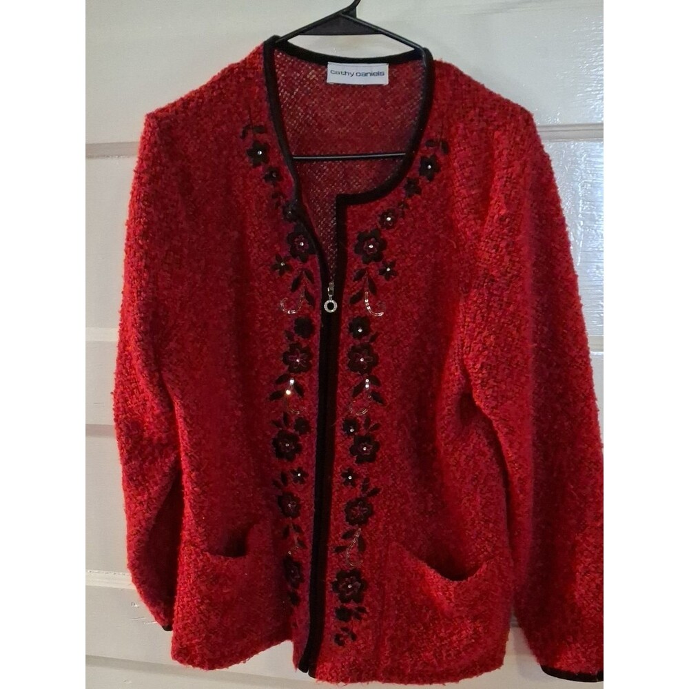 Cathy Daniels Red Embellished Bouclé Jacket (Mis480)